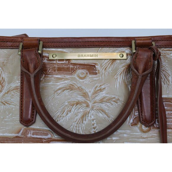 Brahmin Copa Cabana Embossed Leather Satchel Tan Brown Vintage Tote - Picture 3 of 13